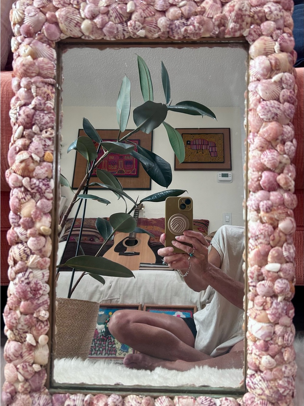 Vintage handcrafted Pink Shell Frame Wall Mirror